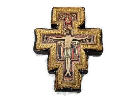 Florentine Wood San Damiano Wall Hanging Crucifix Jesus Christ Gold Gilt 
