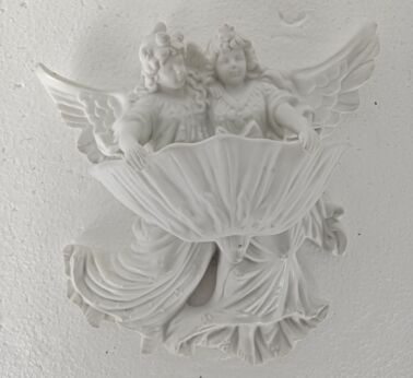 Bisque porcelain antique Holy water font Vessel Angels gorgeous Christianity