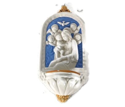 Beautiful Holy water font vessel Italy, Virgin Mary, Infant Jesus, angels vintage 