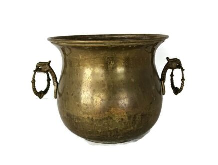 Gothic  Planter cachepot Vintage Brass Kettle Decorative Dragon handles hammered brass 