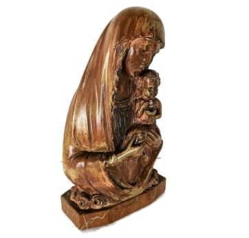Art deco Antique Bust statue Madonna Virgin Mary with Infant plaster on marble base A. Trefoloni 