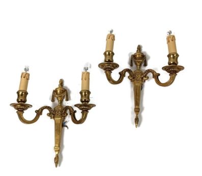 pair Double wall sconces Light wall hanging ornate brass Balusters Guirlandes vintage Beautiful