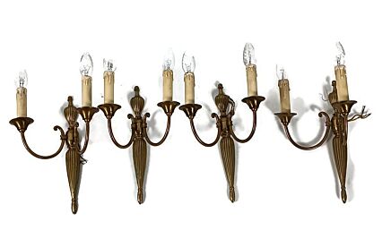 set of 4 Double wall sconces Light wall hanging ornate brass  French Empire style vintage  