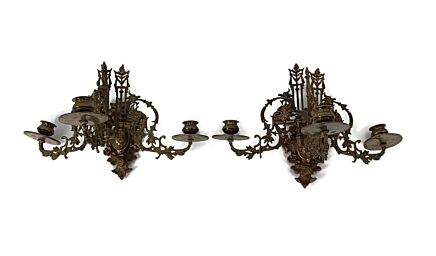 antique Ornate gothic wall candelabras pair dragons candle lights 