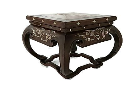 Small gorgeous low chinese side bonsai table marble top mother of pearl wood vintage