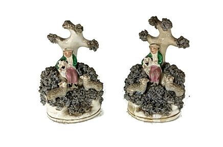 Antique 19th century mini small statues figurines Pearlware Staffordshire shepherds 