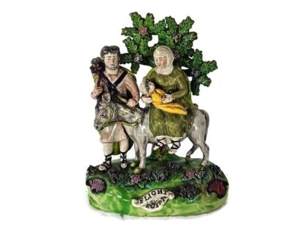Flight to Egypt pearlware bocage figurine Walton  Staffordshire pottery Antique 19th century