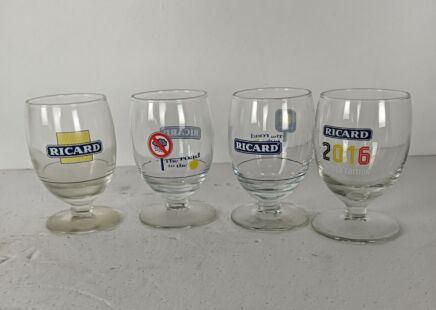 collection of 4 different French Ricard Glasses Pastis Apero  Collector HTF France