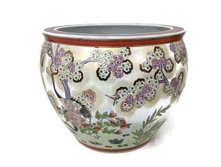 Vintage Chinese Porcelain Koi Fish Bowl Planter Vase Cachepot Flower Pot  Gorgous