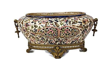 Antique Large Centerpiece Planter Porcelain Fischer Budapest Exquisite 