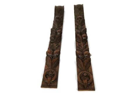 pair  Antique French Carved Oak Reclaimed Architectural Trim Pediment Salvaged  