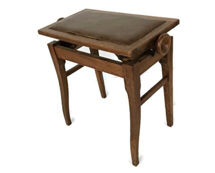 antique adjustable piano stool hocker wood faux leather bench 