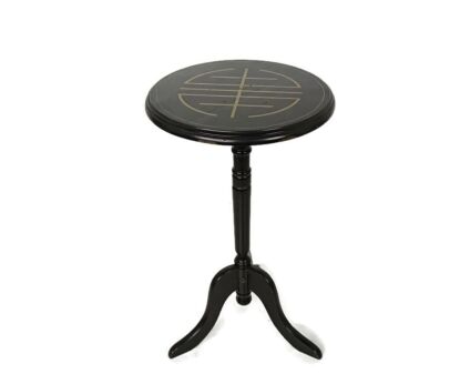 small round vintage side table abstract design, wood plant stand pedestal bonsai stand