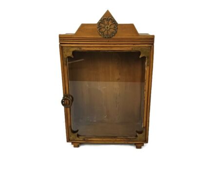 Display vintage hanging cabinet kitchen bathroom brass trims wood modernist