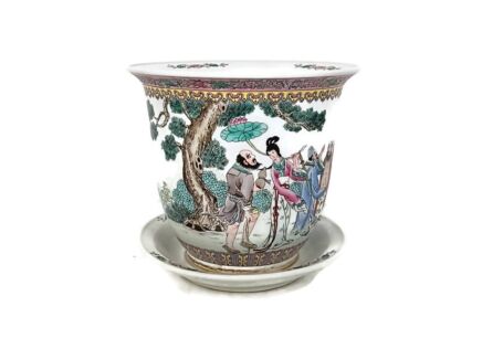 Chinese vintage planter with dripping plate hand painted porcelain 