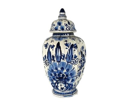 Vintage blue white  Lidded Vase Urn Bird Marked Delft  Holland Hand Painted
