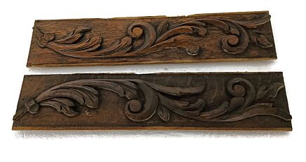two carved wooden trims slats ornate antique etched leafs architectural reclaimed