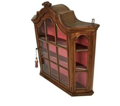 Carved Wood glass doors Display Cabinet  Modernist Vintage large 