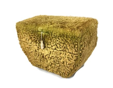 antique Sewing Box Basket Worker Green fabric white plastic Quilting Knitting Storage Funky