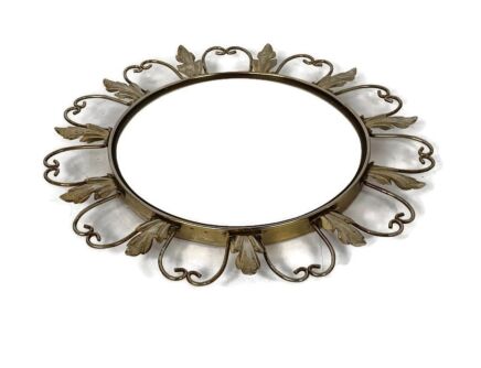Retro Modernist Starburst Sunburst Brass Wall Convex Mirror Mid Century Modern Leafs collector