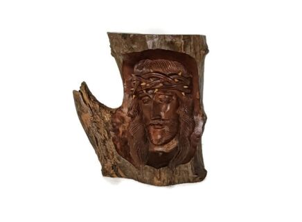 Gorgeous sculpture figurine Bust Jesus Christ Head of Thorns lackered wood 