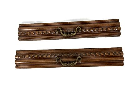 Pair Corbels Hand Carved Wood Pediments  Architectural Reclaimed Antique Panels Drawer Door brass handles