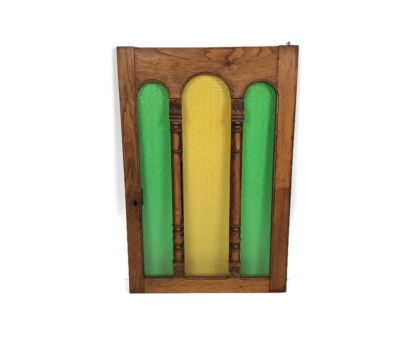 antique art deco door panel wooden frame colored bubbled glass green yellow lovely