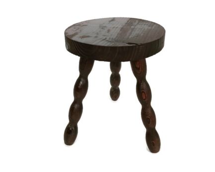 Milking stool carved wood vintage spanish style side table plant stand pedestal barn style
