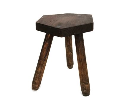 Milking stool carved wood vintage   side table plant stand pedestal barn farmhouse style