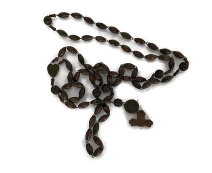 Very Large French Vintage Rosary Carved Wood Paternoster Decoration Ornate Priest Nun