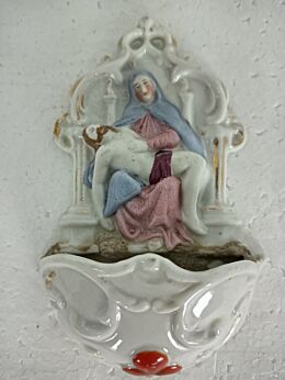 antique Holy water font Vessel porcelain Pieta Virgin Mary Jesus Christ 