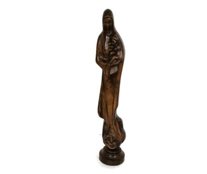 wooden statue sculpture vintage carved wood Virgin Mary Madonna with Infant Tenderness