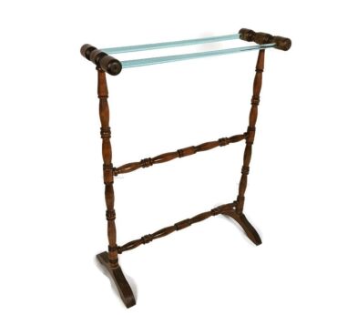 Standing Quilt Towel Blanket Comforter vintage Rack Wood  Jacobean Style 