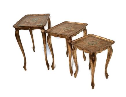 Set of 3 Italian Florentine wood Hollywood Regency  Stacking Nesting Tables modernist lovely