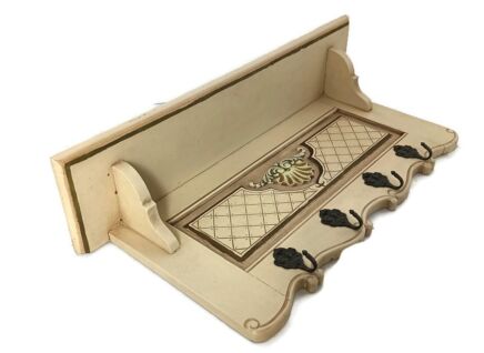 French Provincial vintage two toned modernist Coat hat Kitchen Bathroom rack wall hanging