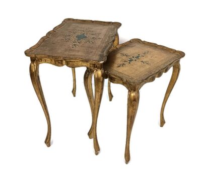 set of 2 florentine wood Italian nesting stacking tables side tables occasional wine coffee modernist