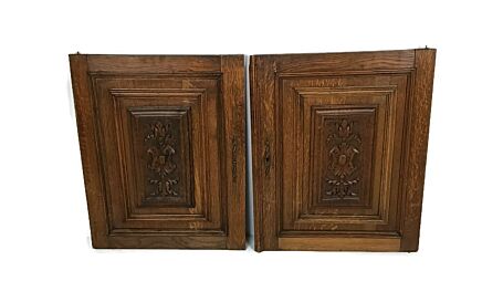  Pair Antique Hand Carved Wood Door Panels Reclaimed Architectural Flowers  lovely
