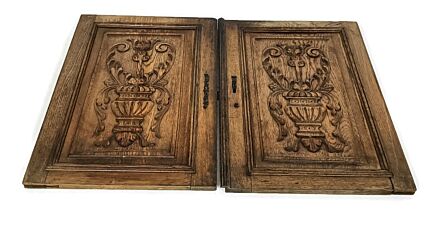 Pair Antique Hand Carved Wood Door Panels Reclaimed Architectural Flower Baskets gorgeous