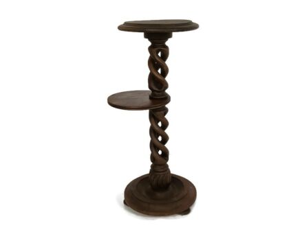 Open barley twist carved wooden pedestal plant stand two tier side table beautiful vintage
