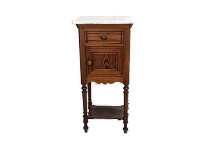 antique art deco Nightstand carved wood pinewood marble top end table bedroom cabinet two tier