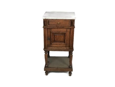 antique art deco Nightstand carved wood  marble top end table bedroom cabinet two tier