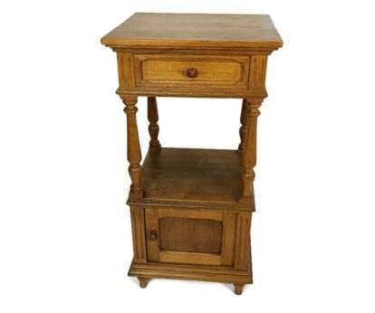 antique art deco Nightstand carved wood  two tier end table bedroom cabinet pinewood