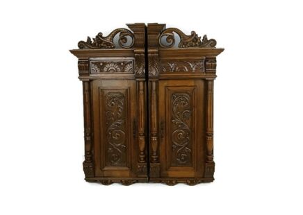 pair Stunning Antique Corner Cabinets Hand Carved Wood right  left corner exquisite