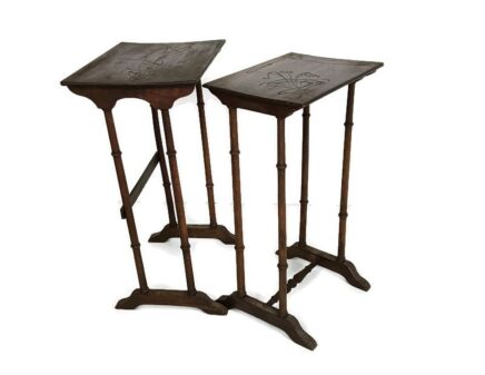 Set of two Nesting stacking tables Edwardian Antique carved wood France Rare 