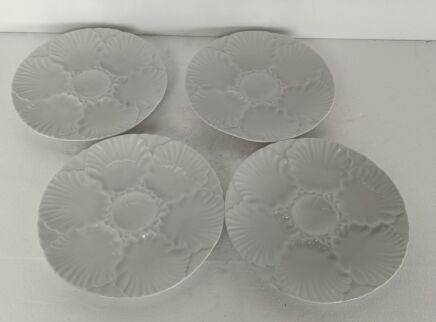 Set of 4 Oyster Plates Porcelaine White Germany   Bareuther Bavaria Vintage stylish