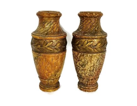 couple of plaster antique art deco vases gold leafs French 