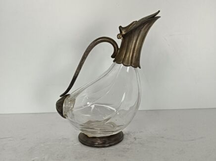 Decanter Carafe in the shape of a duck, art glass, silver plated, Italy vintage 
