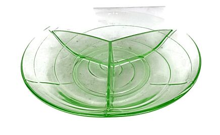 antique art deco  green glass   dish, bowl, apetizer dish, bonbon dish,  uranium depression glass 