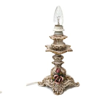 vintage ceramic Italian 3d porcelain flowers table desk lamp lovely 