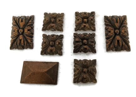 set of 8 small hand carved wooden pediments antique trims corbels reclaimed architectural mini